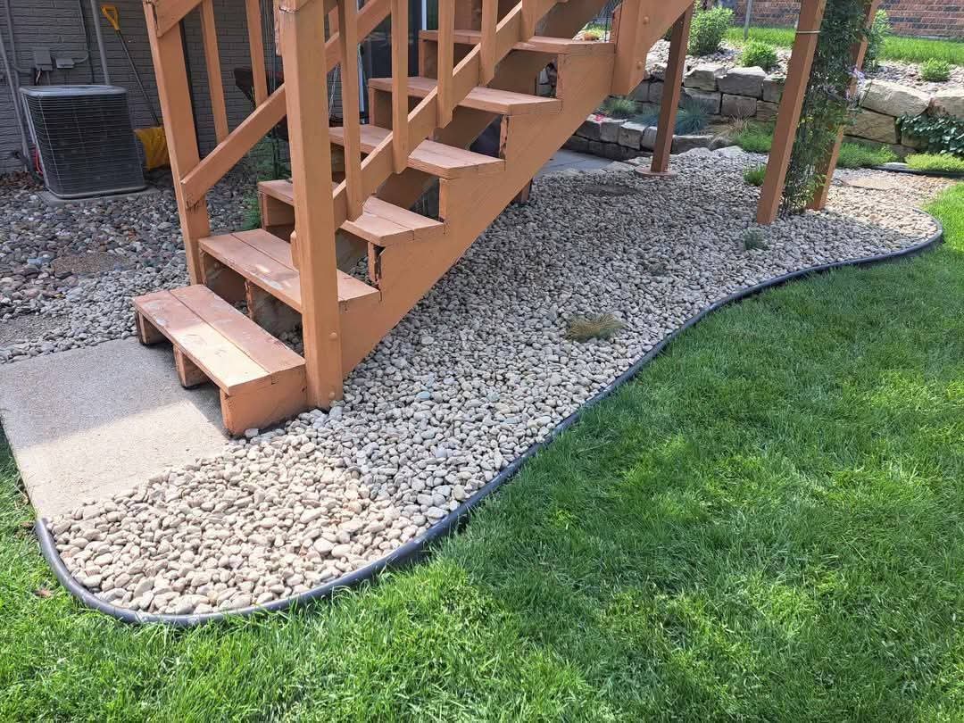 River rock beds along a set of stairs